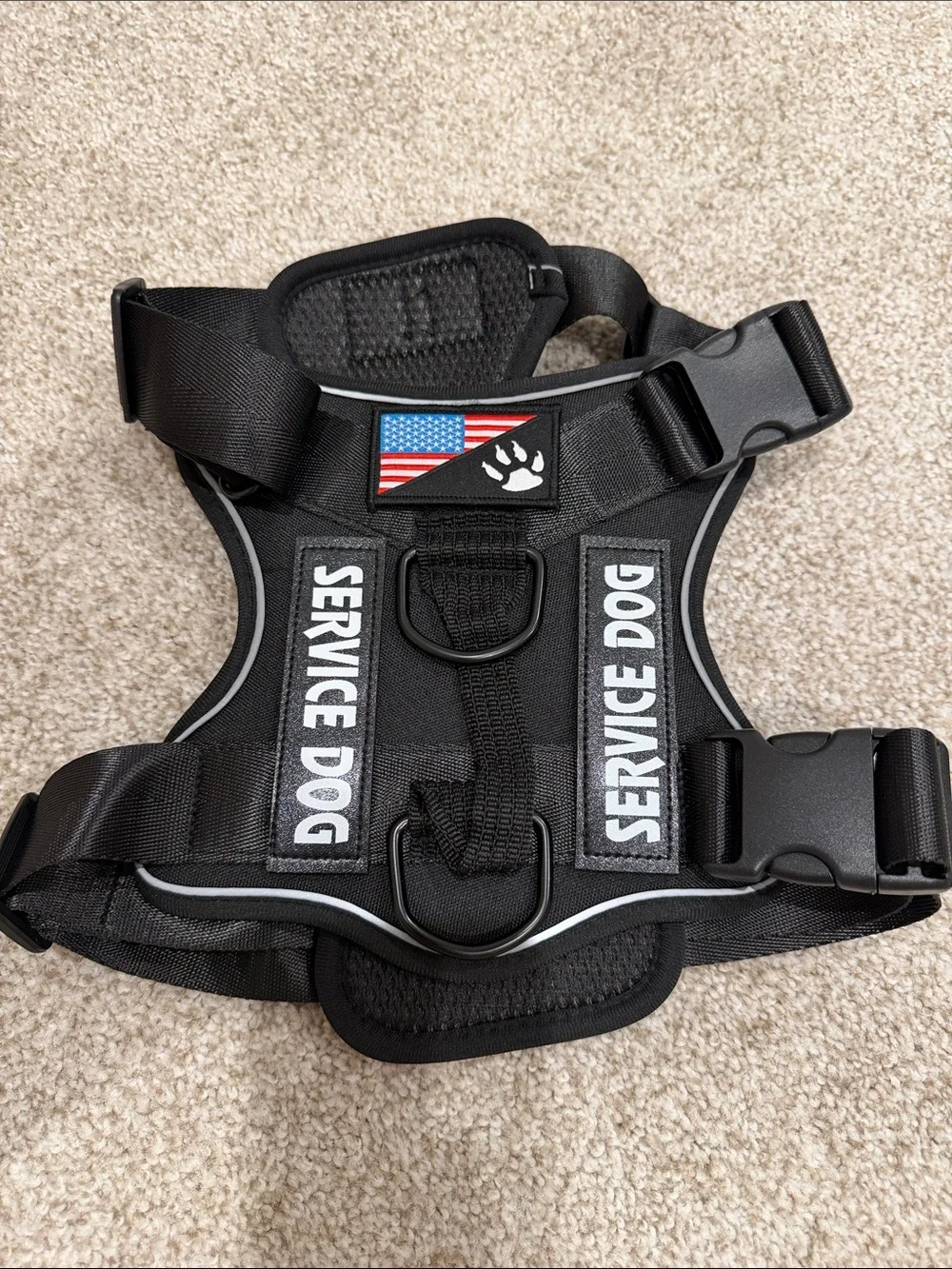 Black No-Pull Reflective Dog Harness with USA Patch